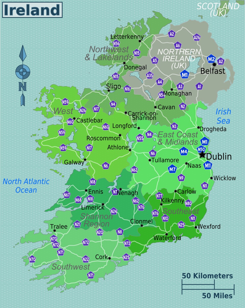 Bản đồ hành chính nước ireland phóng to